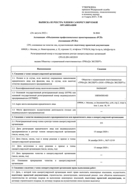 Выписка из реестра членов саморегулируемой организации ассоциация РусСтрой
